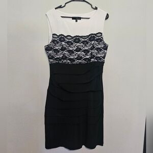 Jessica Black and White Lace Midi Dress